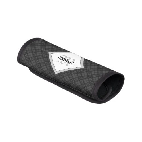 Trendy Black white tartan Personalize Monogram Luggage Handle Wrap