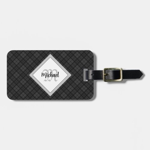 Trendy Black white tartan Personalize Monogram Luggage Tag