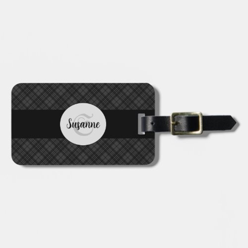 Trendy Black white tartan Personalize Monogram Luggage Tag