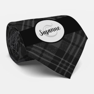Trendy Black white tartan Personalize Monogram Neck Tie