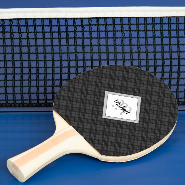 Trendy Black white tartan Personalize Monogram Ping Pong Paddle (Insitu)