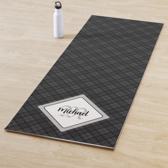 Trendy Black white tartan Personalize Monogram Yoga Mat (In Situ)
