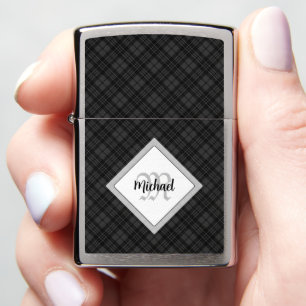 Trendy Black white tartan Personalize Monogram Zippo Lighter
