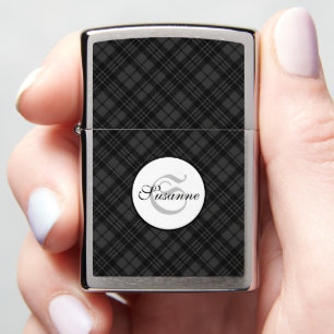 Trendy Black white tartan Personalize Monogram Zippo Lighter