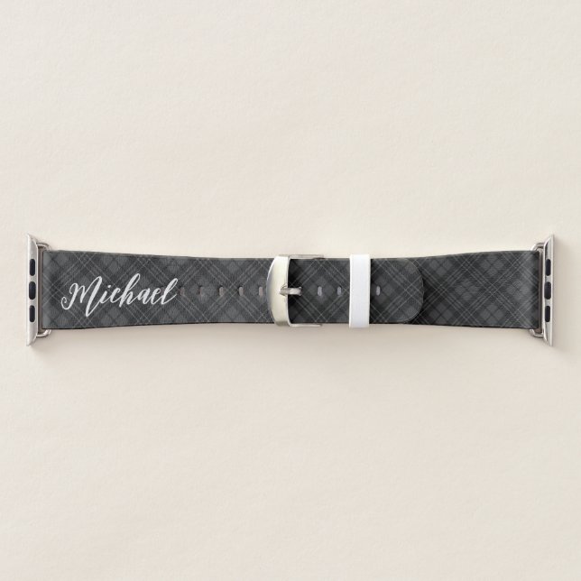 Trendy Black white tartan Personalize name Apple Watch Band (Band)