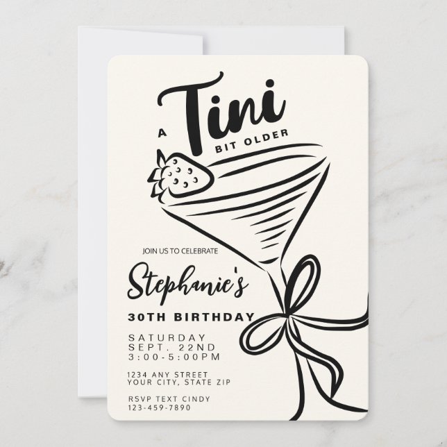 Trendy Black & White Tini Bit Older 30th Birthday Invitation (Front)