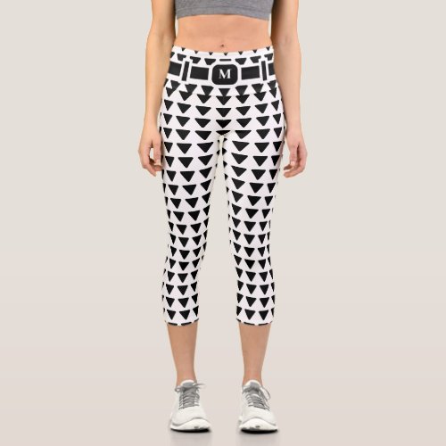 Trendy Black White Triangle Pattern  Belt Custom Capri Leggings