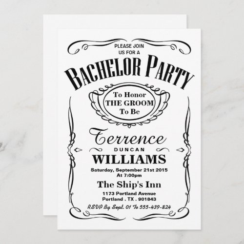 Trendy Black  White Typography Bachelor Party Invitation