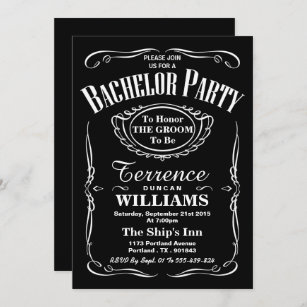 Trendy Black & White Typography Bachelor Party Invitation