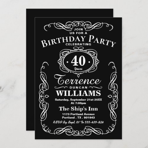 Trendy Black  White Typography Birthday Party Invitation