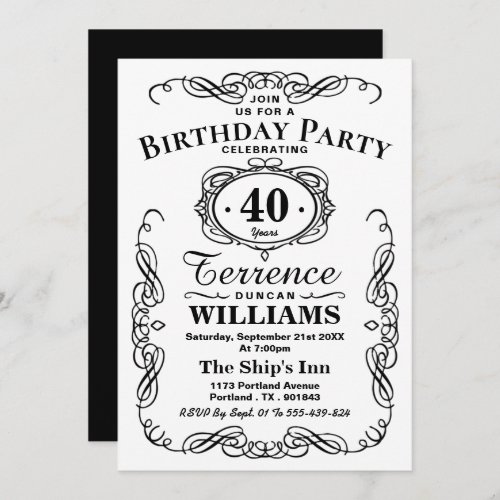 Trendy Black  White Typography Birthday Party Invitation