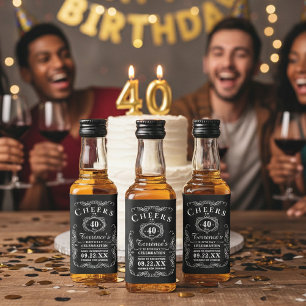 Trendy Black & White Typography Birthday Party Liquor Bottle Label