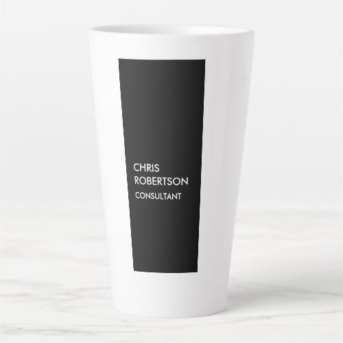 Trendy black white vertical unique business card latte mug