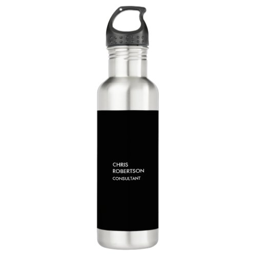 Trendy black white vertical unique business card stainless steel water bottle