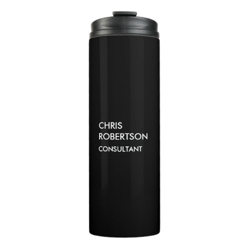 Trendy black white vertical unique business card thermal tumbler