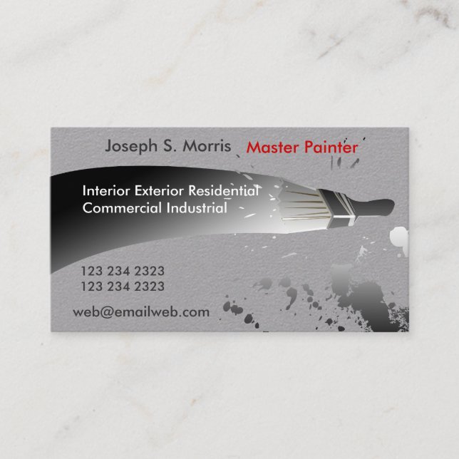 Trendy Black White Watercolor Paint House Painters Business Card (Front)