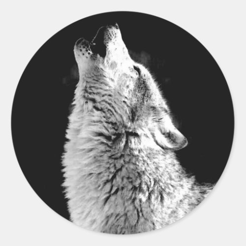 Trendy Black White Wolf Howling Moon Photo Sticker