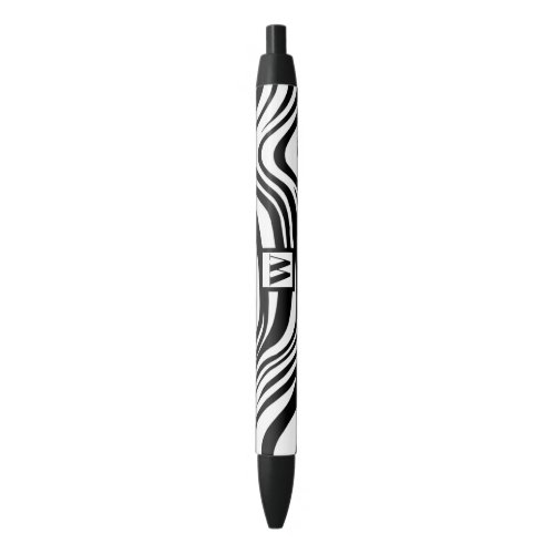 Trendy Black White Zebra Print With Chic Monogram Black Ink Pen