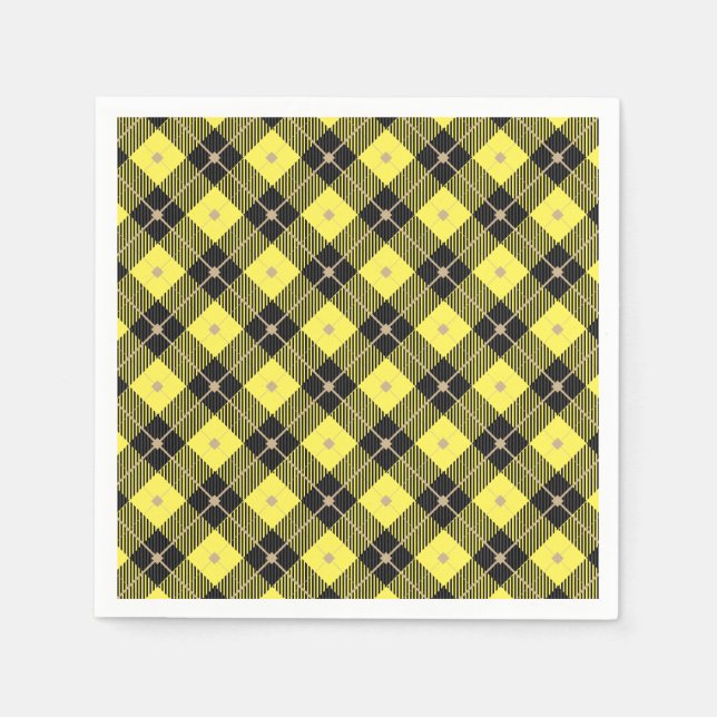 Trendy Black Yellow Plaid Pattern Napkins (Front)