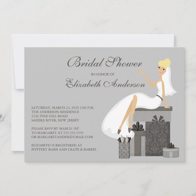 Trendy Blonde  Bride Bridal Shower Invitation Gray (Front)