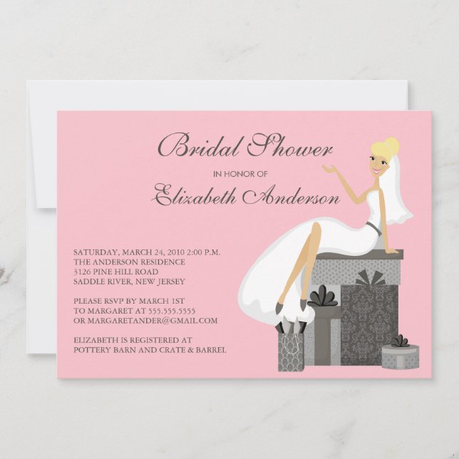 Trendy Blonde Bride Bridal Shower Invitation Pink (Front)