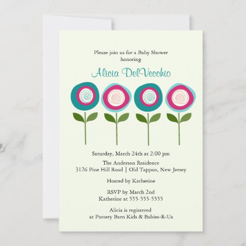 Trendy BLOOM Flowers Baby Shower Invitation