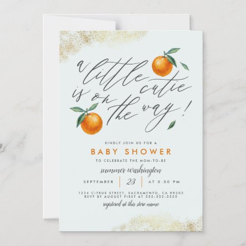 Trendy Blue A Little Cutie Orange Baby Shower Magnetic Invitation