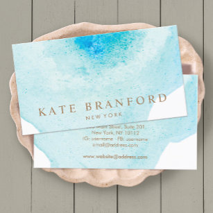 Trendy Blue Abstract Watercolor  Business Card