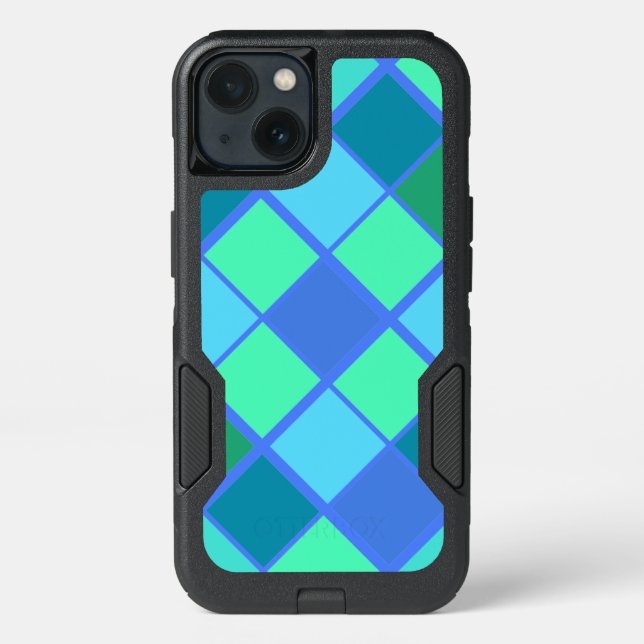 Trendy Blue and Green Diamond Pattern Otterbox iPhone Case (Back)