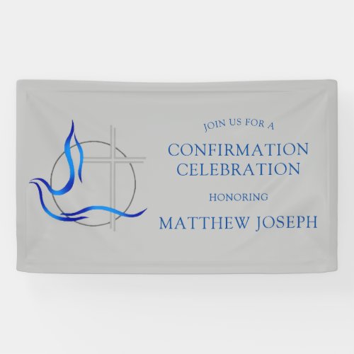Trendy Blue and Grey Cross Dove Confirmation Banner