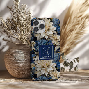 Trendy Blue and Ivory Flowers Stylish Phone Case
