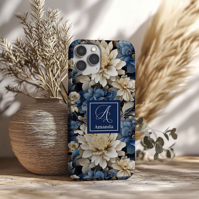 Trendy Blue and Ivory Flowers Stylish Phone Case (Trendy Blue and Ivory Flowers Stylish Phone Case)