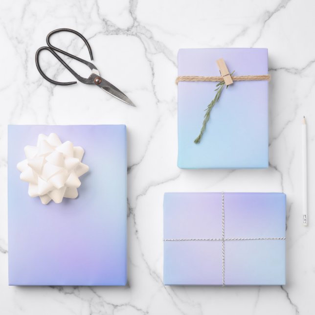 Trendy Blue and Purple Abstract Unicorn Gradient Wrapping Paper Sheets (Front)