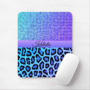 Trendy Blue and Purple Leopard Mouse Pad