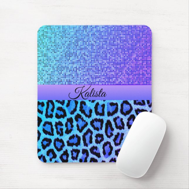 Trendy Blue and Purple Leopard Mouse Pad (With Mouse)