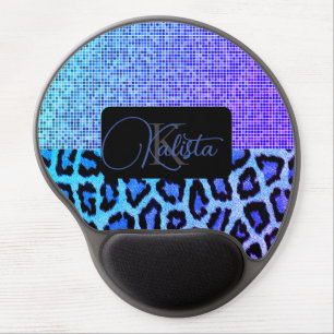 Trendy Blue and Purple Leopard Personalized Gel Mouse Pad