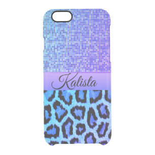 Trendy Blue and Purple Leopard Personalized Clear iPhone 6/6S Case