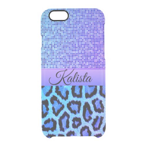 Trendy Blue and Purple Leopard Personalized Clear iPhone 66S Case