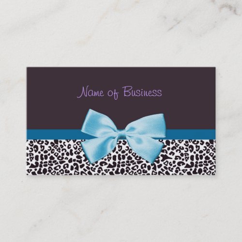 Trendy Blue And Purple Leopard Print With Ribbon Business Cards