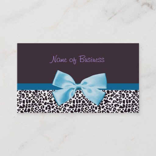 Customizable Trendy Blue And Purple Leopard Print With Ribbon Business Cards
