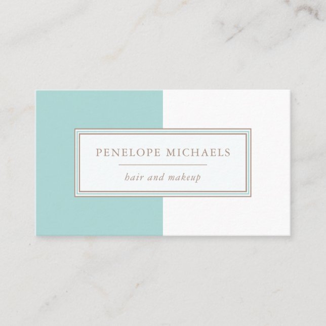 Trendy Blue and White Color Block Business Card (Front)