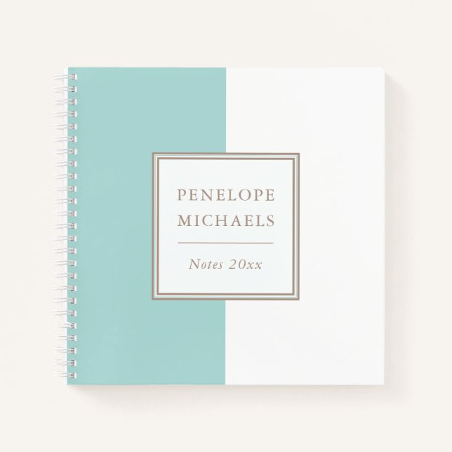Trendy Blue and White Color Block Notebook (Front)