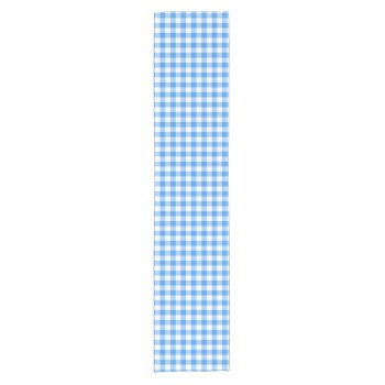 Trendy Blue And White Gingham Check Pattern Short Table Runner by InTrendPatterns at Zazzle