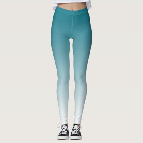 Trendy Blue and White Ombre Leggings