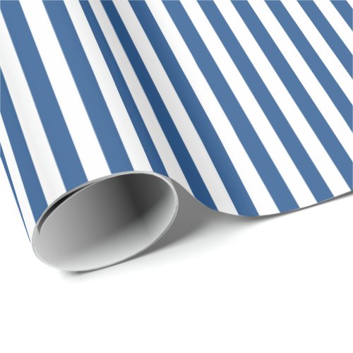 Trendy Blue and White Wide Horizontal Stripes Wrapping Paper