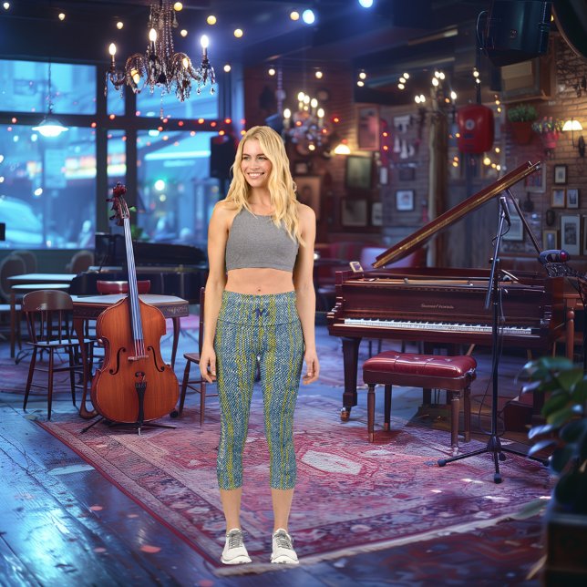 Trendy Blue and Yellow: Personalize Logo & Text Capri Leggings (Creator Uploaded)