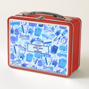 Trendy Blue Back to School Pattern Metal Lunch Box