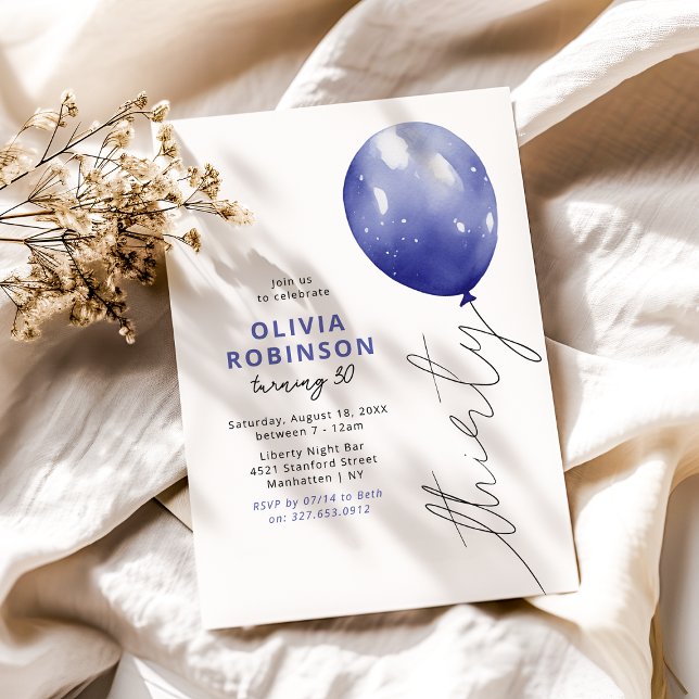 Trendy Blue Balloon 30th Birthday Invitation (Creator Uploaded)