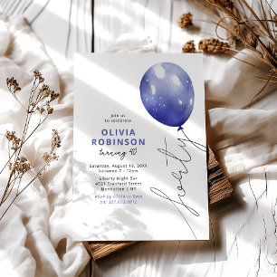 Trendy Blue Balloon 40th Birthday Invitation