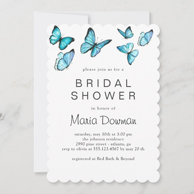 Trendy blue black airy watercolor Bridal Shower In Invitation (Front)